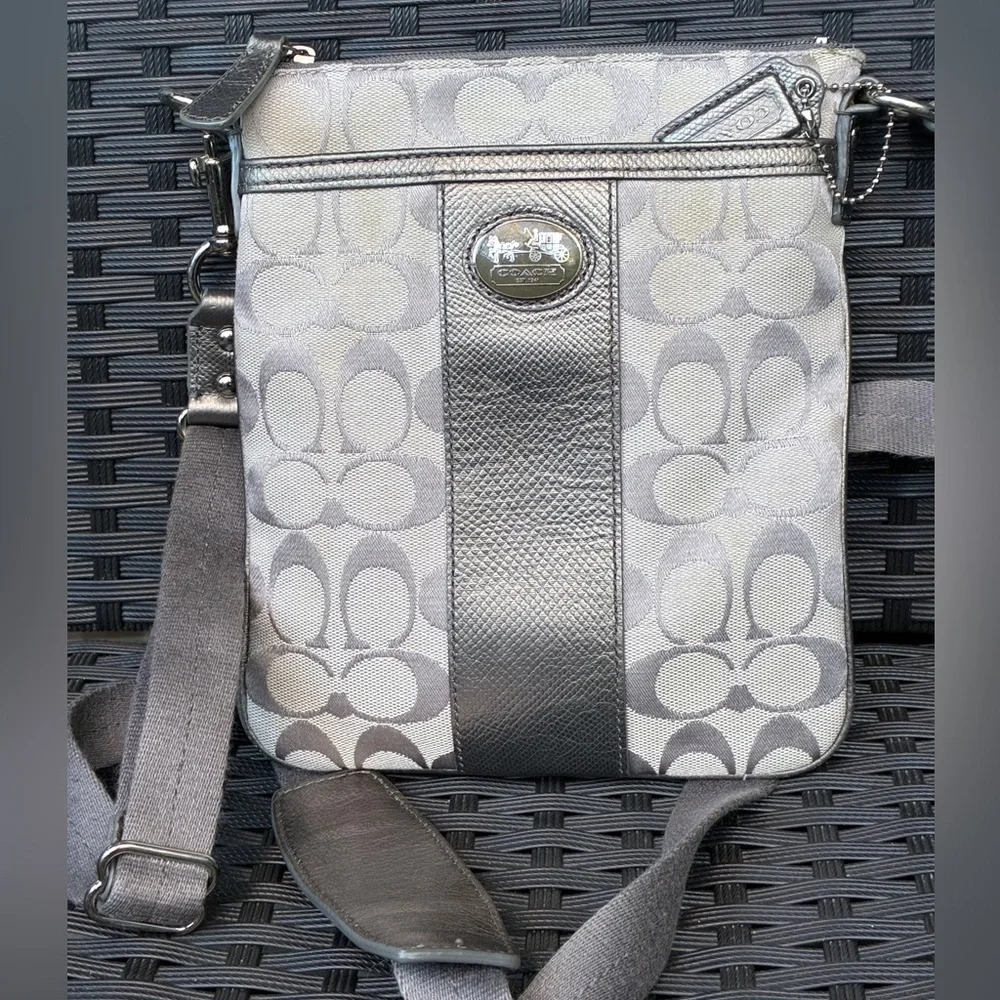 Coach Silver and Gray Signature Crossbody Bag